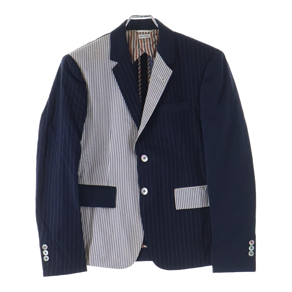 THOM BROWNE(トムブラウン) Patchwork jacket tailored jacket MJC159F00572415/A0161I12570 パッチワーク ストライプ柄 2B テーラードジャケット ネイビー/ホワイト