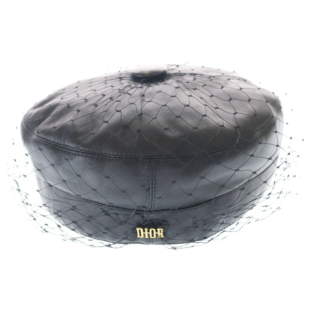 Christian Dior(クリスチャンディオール) ベール付き キャスケットキャップ 帽子 ラムスキン ブラック 85PAR920G700 レディース