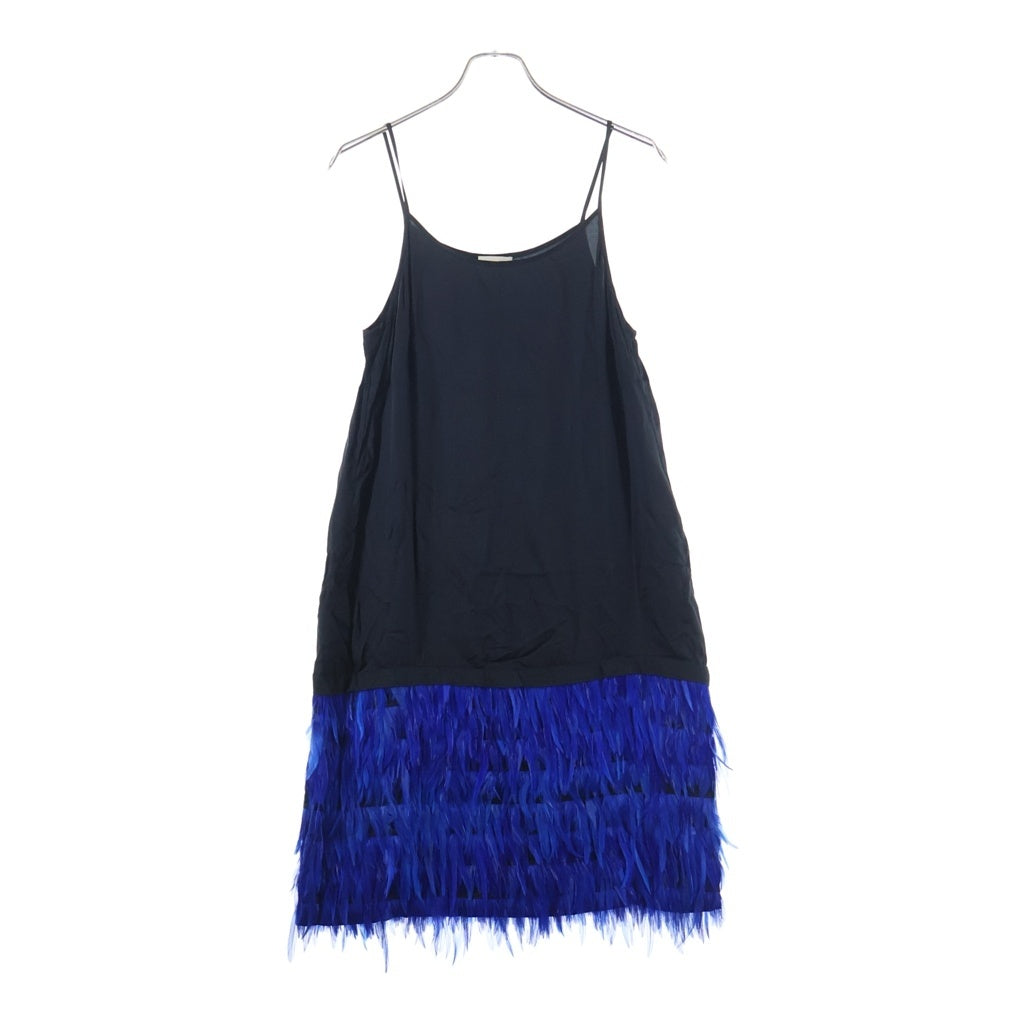 DRIES VAN NOTEN(ドリスヴァンノッテン) Feather Skirt Slip Dress フェザー装飾 スリップワンピース ブラック/ブルー レディース