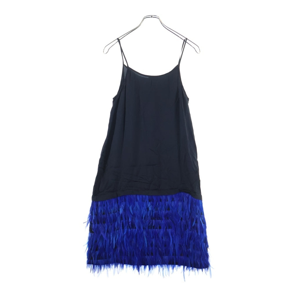 DRIES VAN NOTEN(ドリスヴァンノッテン) Feather Skirt Slip Dress フェザー装飾 スリップワンピース ブラック/ブルー レディース