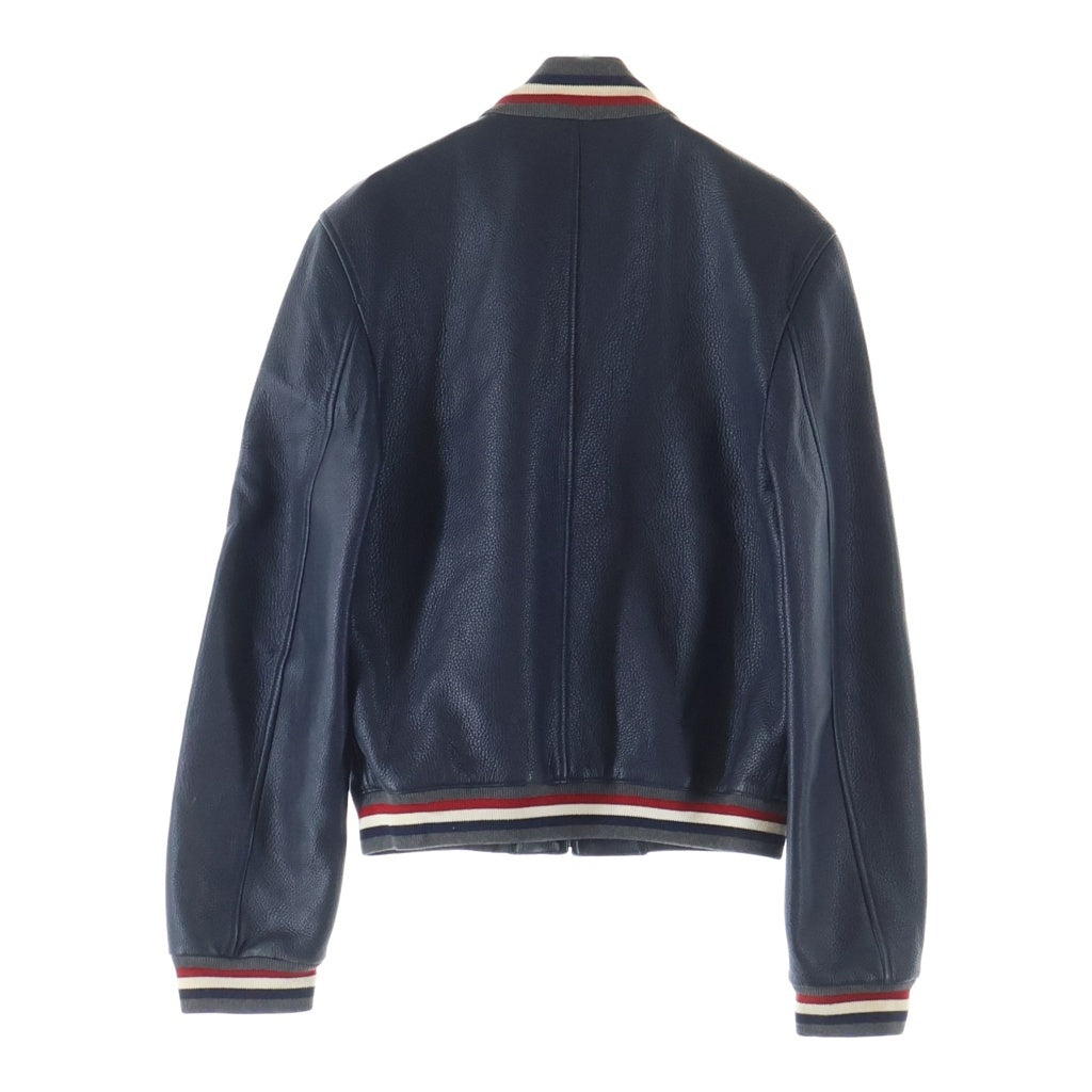 THOM BROWNE(トムブラウン) Leather Blouson MA-1 ディアスキン トリコロール ジップアップブルゾン レザージャケット MJU417A00199415/A0161I24150 ネイビー