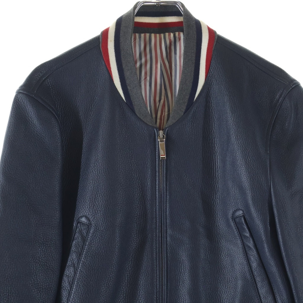 THOM BROWNE(トムブラウン) Leather Blouson MA-1 ディアスキン トリコロール ジップアップブルゾン レザージャケット MJU417A00199415/A0161I24150 ネイビー