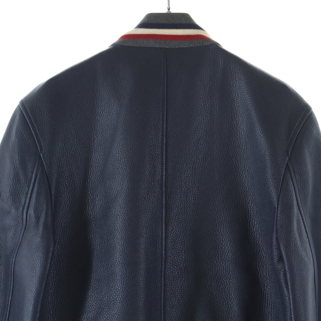 THOM BROWNE(トムブラウン) Leather Blouson MA-1 ディアスキン トリコロール ジップアップブルゾン レザージャケット MJU417A00199415/A0161I24150 ネイビー