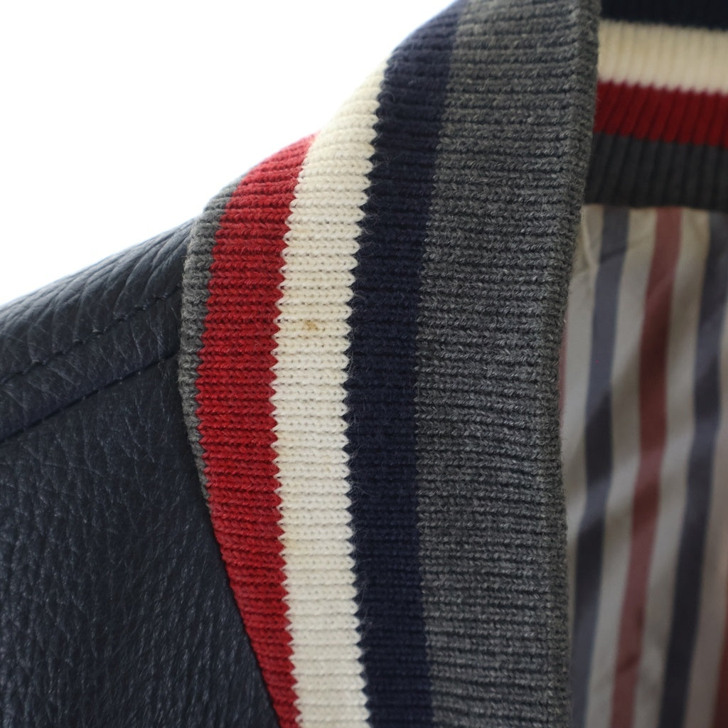 THOM BROWNE(トムブラウン) Leather Blouson MA-1 ディアスキン トリコロール ジップアップブルゾン レザージャケット MJU417A00199415/A0161I24150 ネイビー