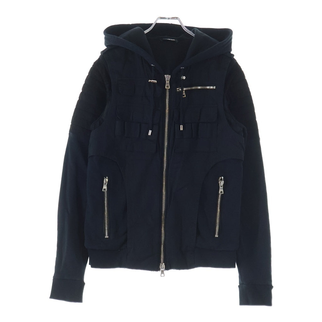 BALMAIN(バルマン) hooded biker jacket ジップアップバイカーフーディ S6HJ819B139C ネイビー/ブラック