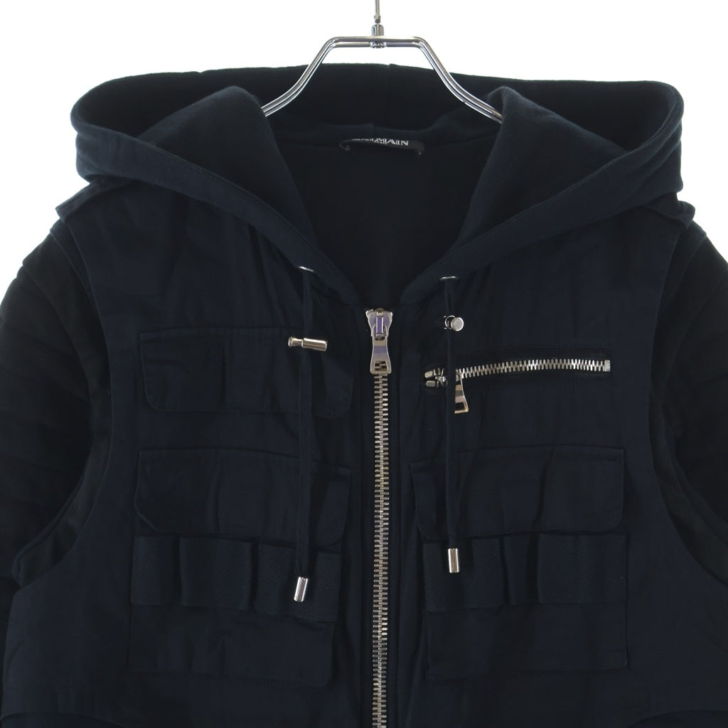 BALMAIN(バルマン) hooded biker jacket ジップアップバイカーフーディ S6HJ819B139C ネイビー/ブラック