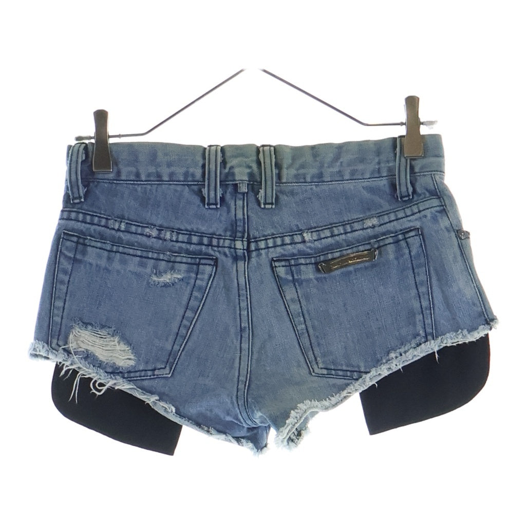 CHROME HEARTS(クロムハーツ) クロスボールボタン ボタンフライ ダメージ加工 ショートパンツ インディゴ レディース