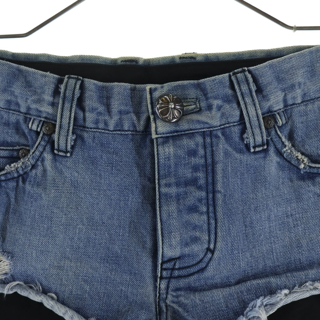 CHROME HEARTS(クロムハーツ) クロスボールボタン ボタンフライ ダメージ加工 ショートパンツ インディゴ レディース