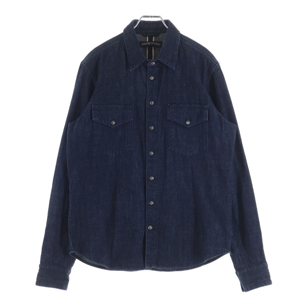 CHROME HEARTS(クロムハーツ) DENIM WESTERN デニムウエスタン 袖クロスパッチ クロスボタン デニム長袖シャツ JVP ネイビー インディゴ JVP