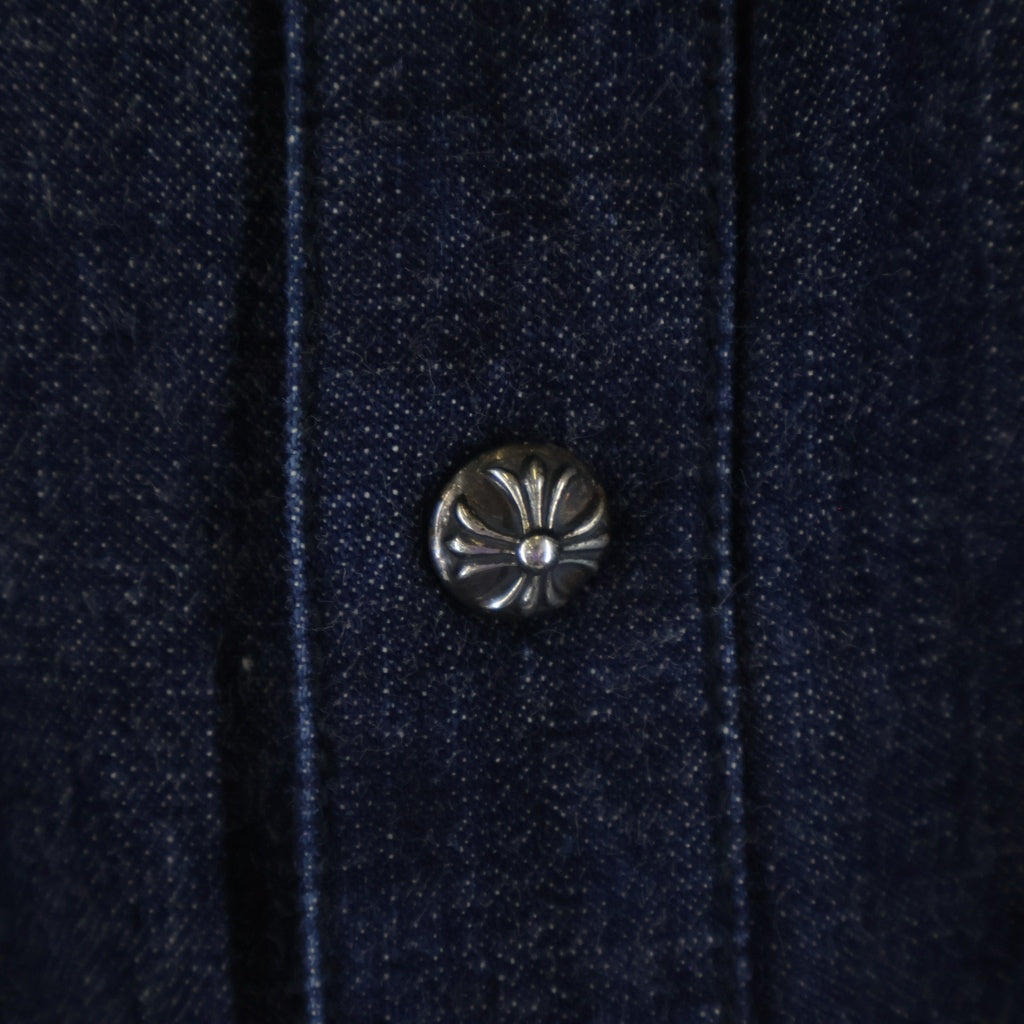 CHROME HEARTS(クロムハーツ) DENIM WESTERN デニムウエスタン 袖クロスパッチ クロスボタン デニム長袖シャツ JVP ネイビー インディゴ JVP