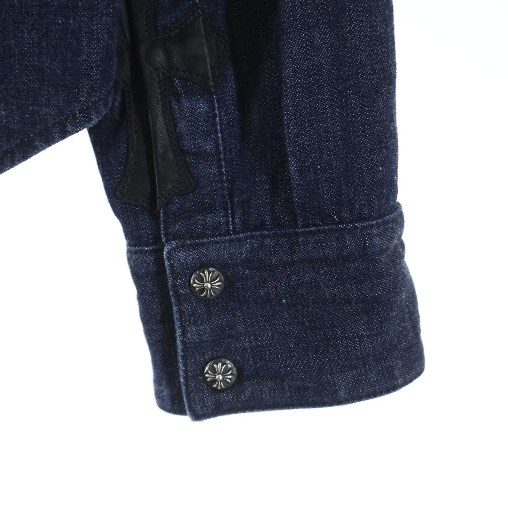 CHROME HEARTS(クロムハーツ) DENIM WESTERN デニムウエスタン 袖クロスパッチ クロスボタン デニム長袖シャツ JVP ネイビー インディゴ JVP