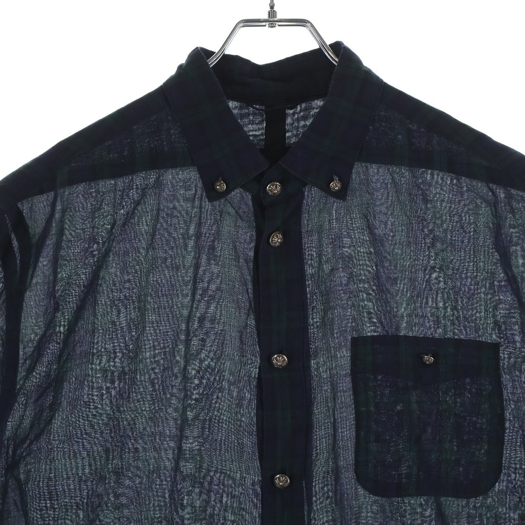 CHROME HEARTS(クロムハーツ) Y NOT ワイノット クロスボタン 半袖チェックシャツ JVP ネイビー/グリーン