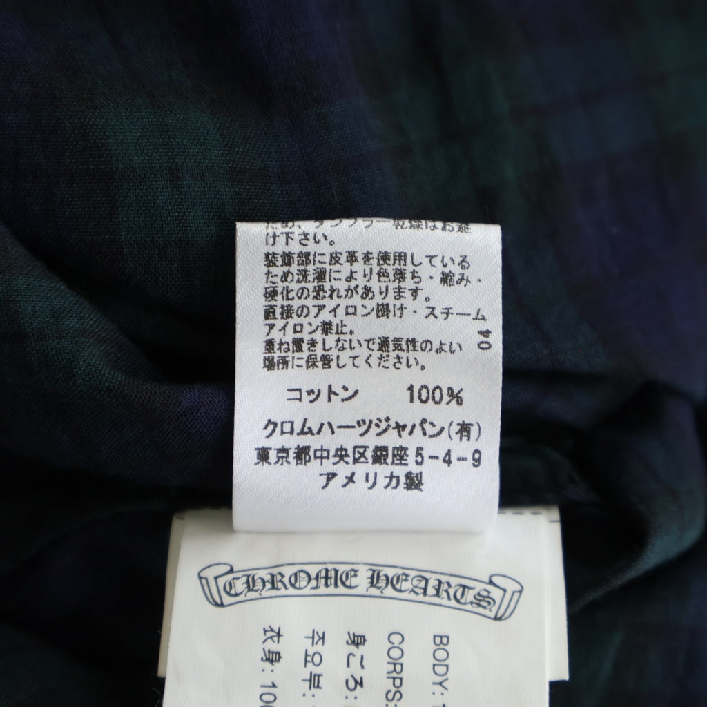 CHROME HEARTS(クロムハーツ) Y NOT ワイノット クロスボタン 半袖チェックシャツ JVP ネイビー/グリーン