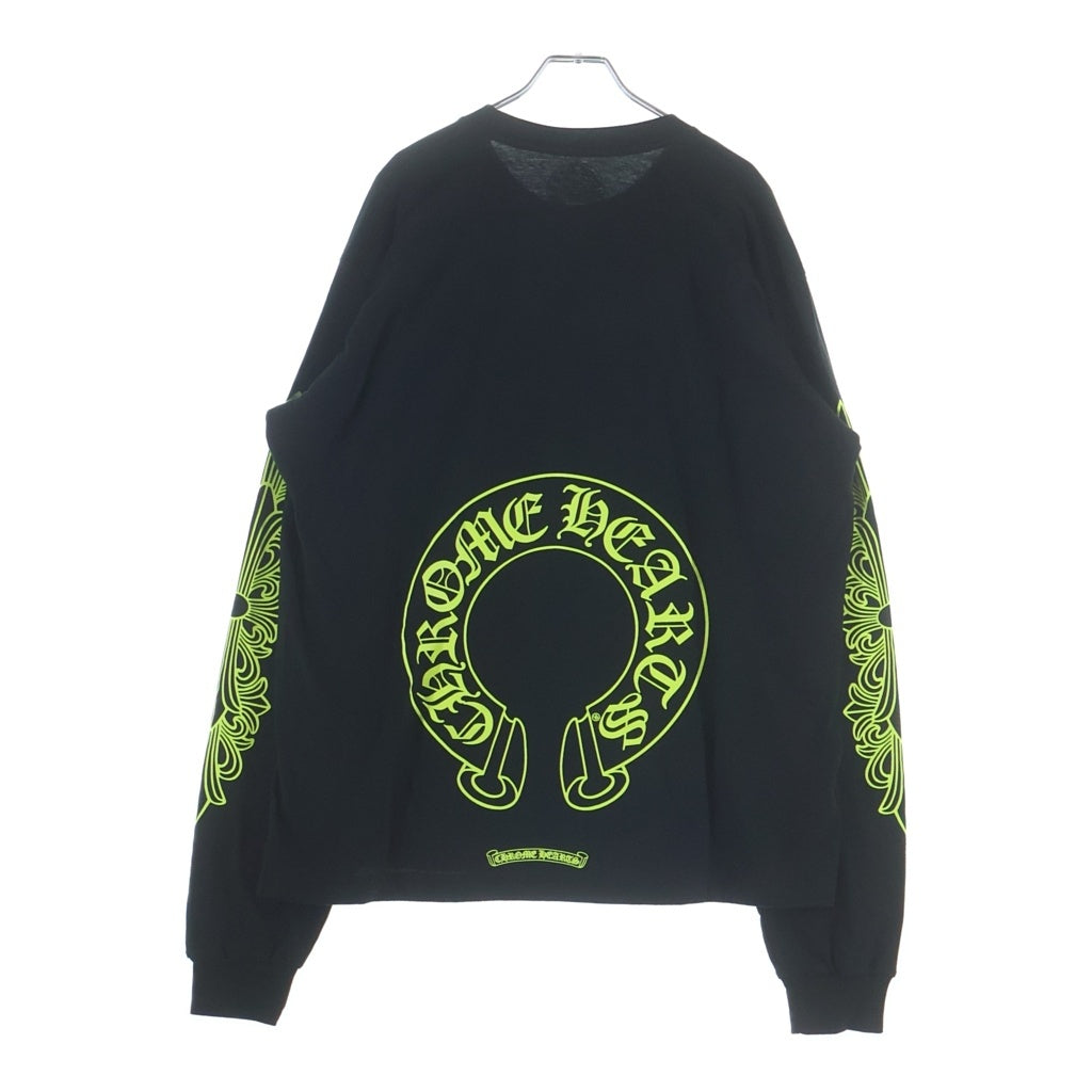 CHROME HEARTS(クロムハーツ) Floral Cross Horseshoe Long Sleeve Tee フローラルクロス ホースシュー ロングスリーブ Tシャツ ブラック/ネオンイエロー