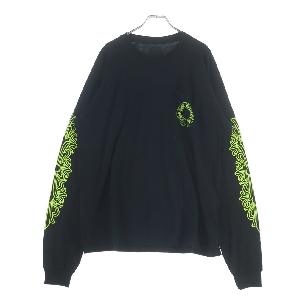 CHROME HEARTS(クロムハーツ) Floral Cross Horseshoe Long Sleeve Tee フローラルクロス ホースシュー ロングスリーブ Tシャツ ブラック/ネオンイエロー
