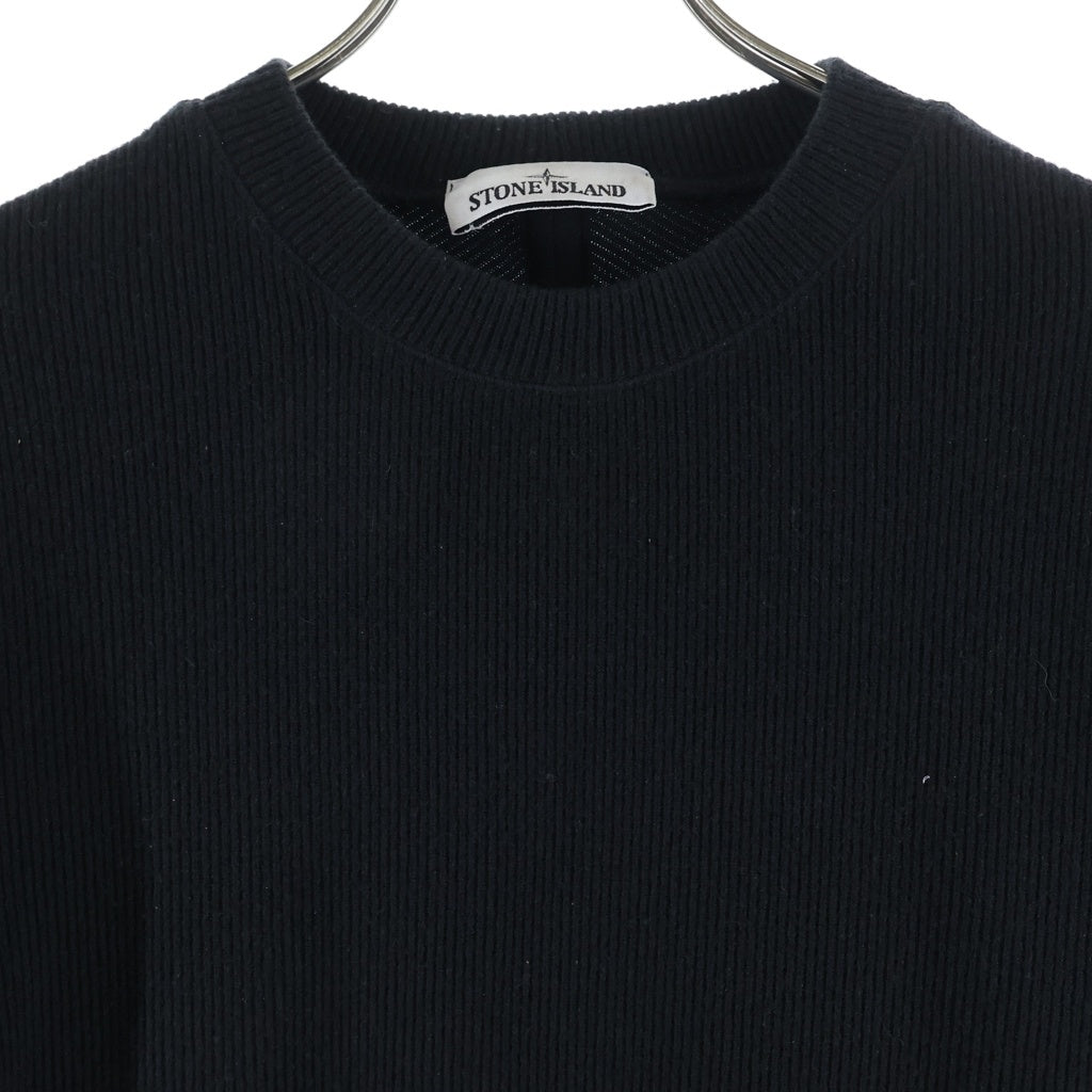 STONE ISLAND(ストーンアイランド) クルーネック リブニット プルオーバー ロゴワッペン付き ブラック