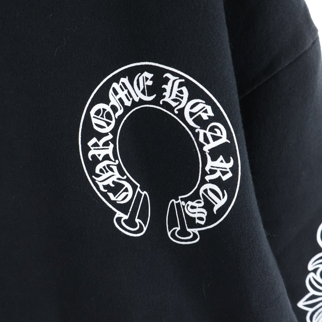 CHROME HEARTS(クロムハーツ) SWTSHRT PLVR バックホースシュー 袖フローラルプリント 長袖スウェット ブラック