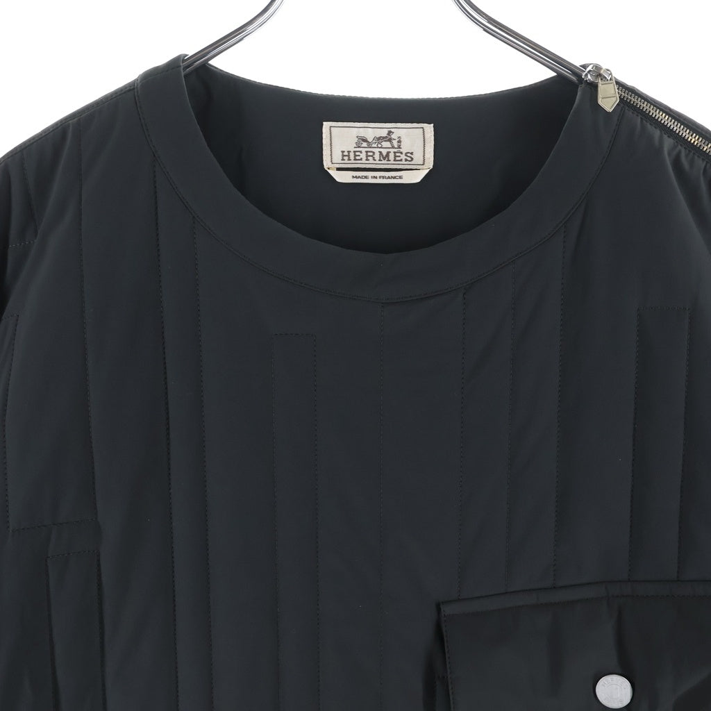 HERMES(エルメス) マテラッセ ジャケット プルオーバー 胸ポケット セリエボタン サイドジップ 中綿キルティング Tシャツ カットソー グレー