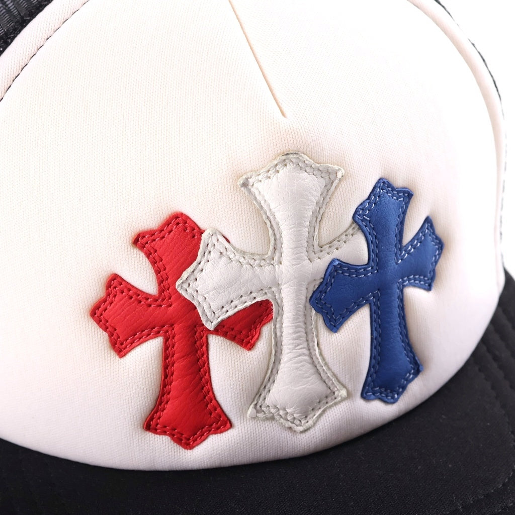CHROME HEARTS(クロムハーツ) Tricolor Triple Cross Patch Trucker Cap トリプルクロスパッチ トラッカーキャップ メッシュ ブラック