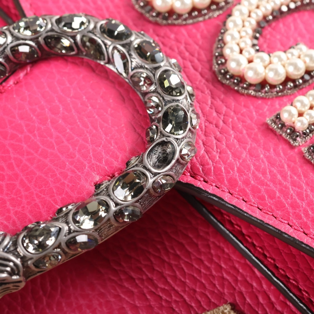 GUCCI(グッチ) Dionysus Guccify パール金具 フラワー刺繍 ショルダーバッグ ピンク レザー 400249 レディース