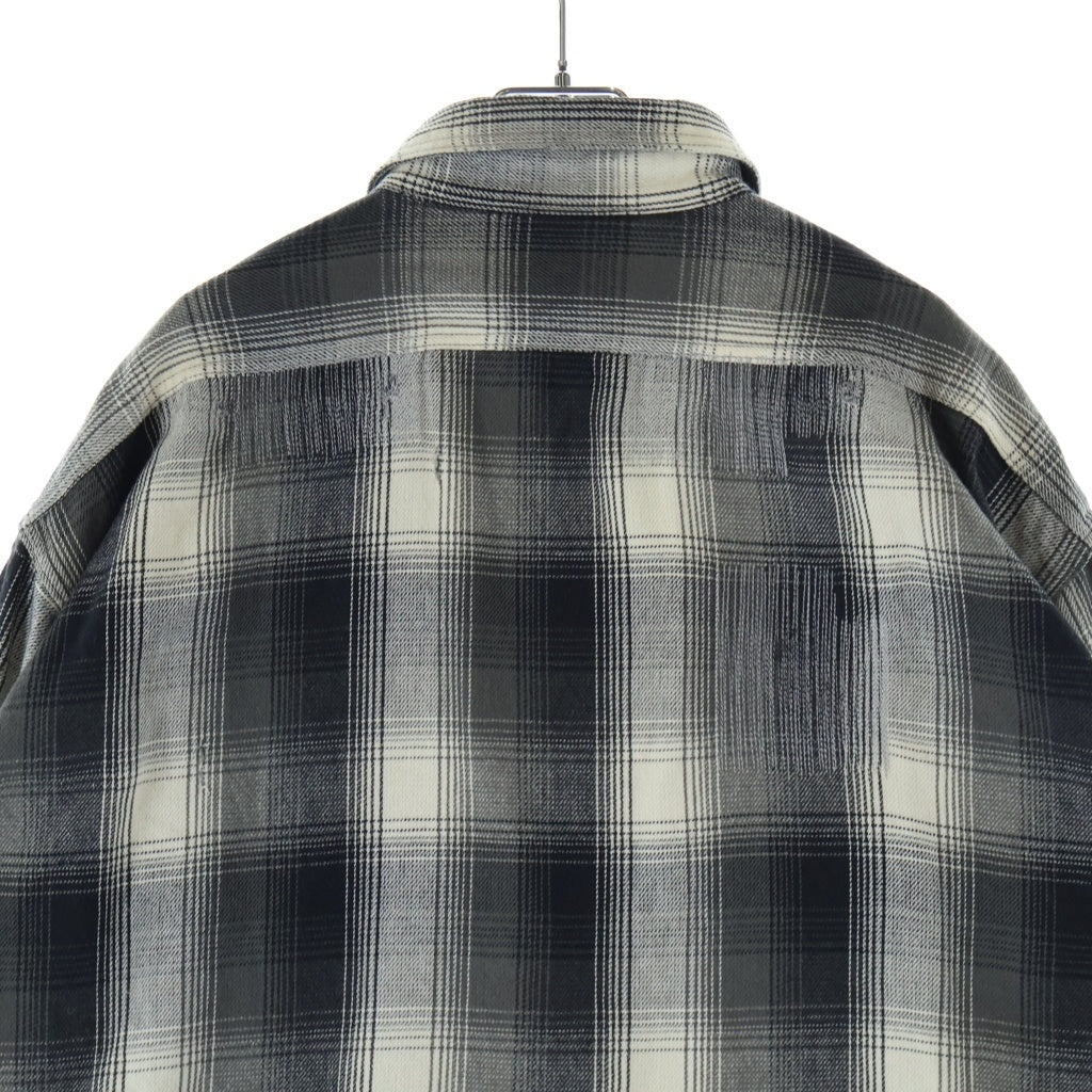 SAINT MICHAEL(セントマイケル) 25AW ×BerBerJin FLANNEL SHIRT ベルベルジン ダメージ加工 フランネル チェックシャツ 長袖シャツ グレー SM-HR1-0000-C52