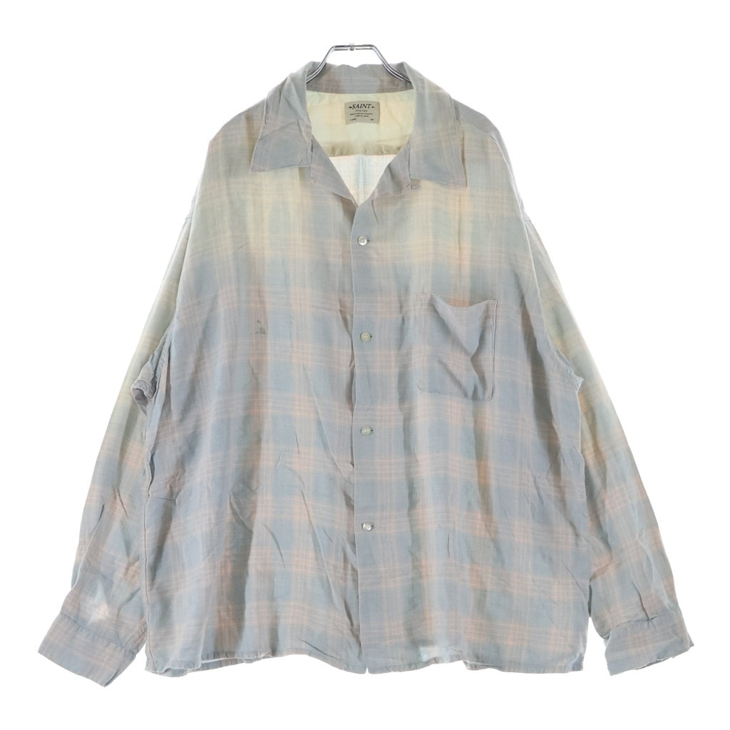 SAINT MICHAEL(セントマイケル) 26SS RAYON SHIRT/CHECK/SKY BLUE T-SHIRT ダメージ加工 長袖シャツ SMーMK8ー0000ー046