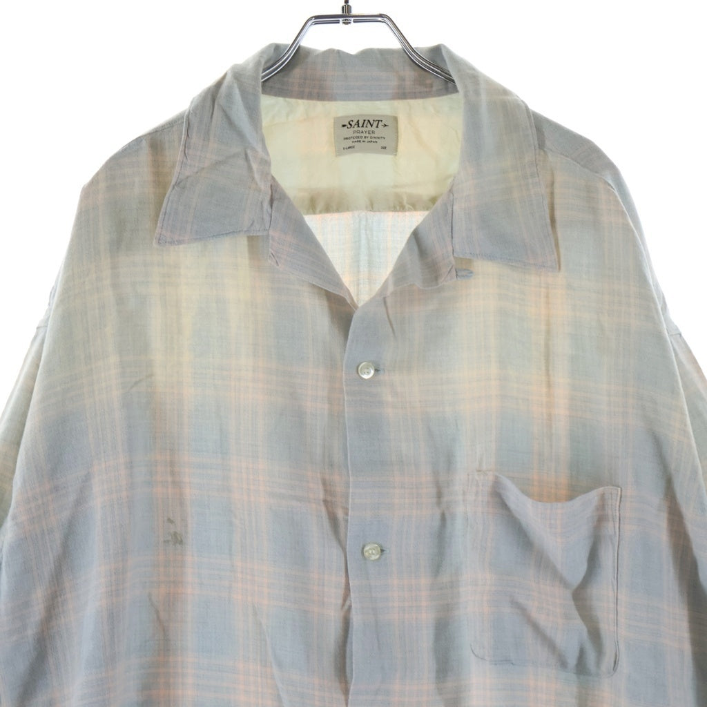 SAINT MICHAEL(セントマイケル) 26SS RAYON SHIRT/CHECK/SKY BLUE T-SHIRT ダメージ加工 長袖シャツ SMーMK8ー0000ー046