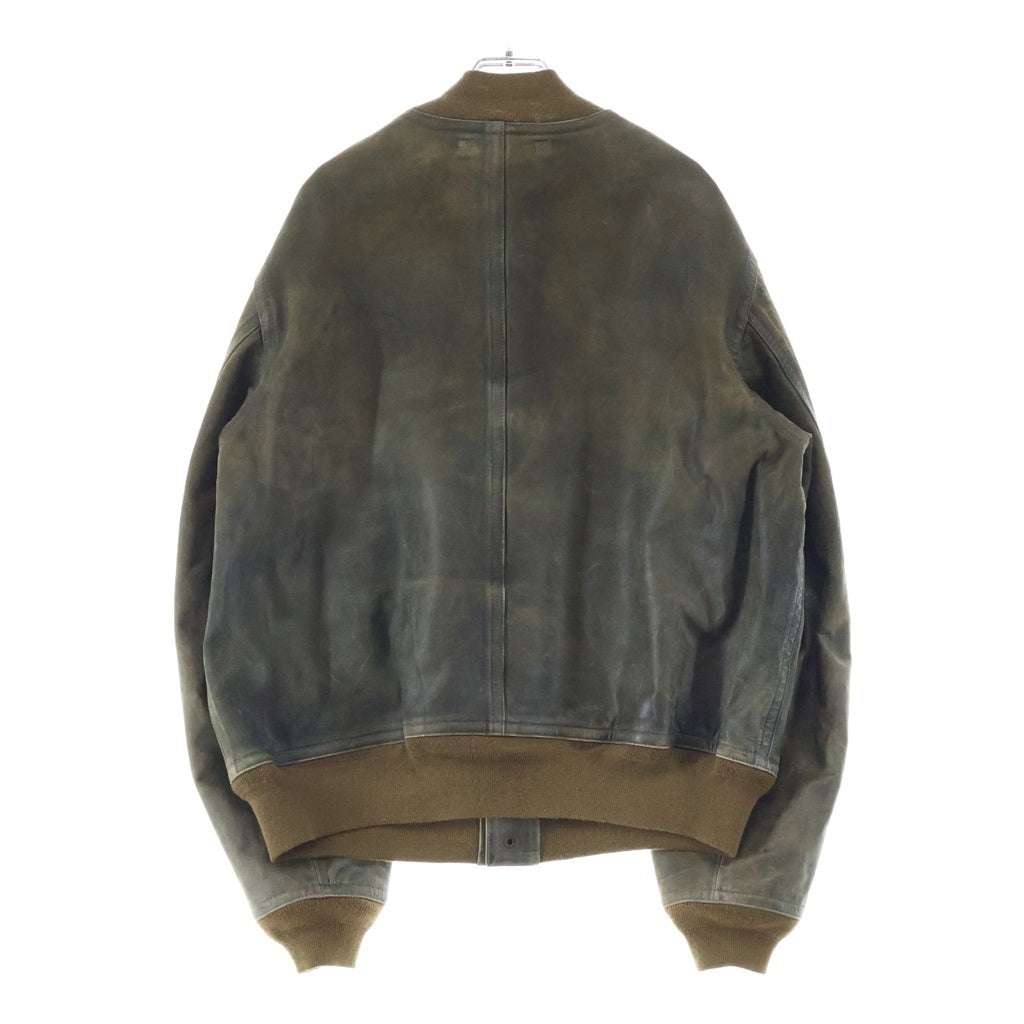 RRL(ダブルアールエル) 裏地チェック柄 レザーボンバージャケット フライトジャケット 0200013316 グリーン