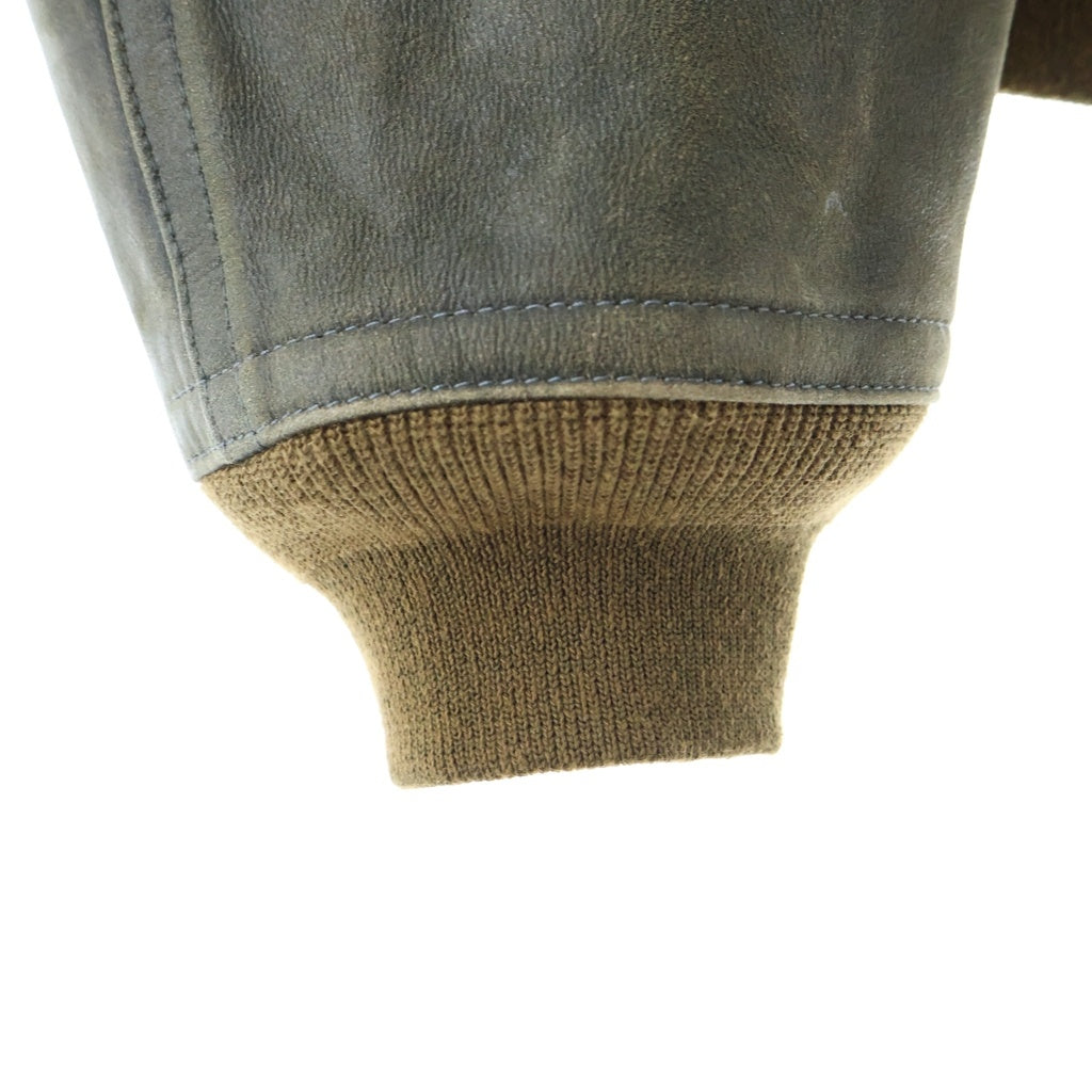 RRL(ダブルアールエル) 裏地チェック柄 レザーボンバージャケット フライトジャケット 0200013316 グリーン