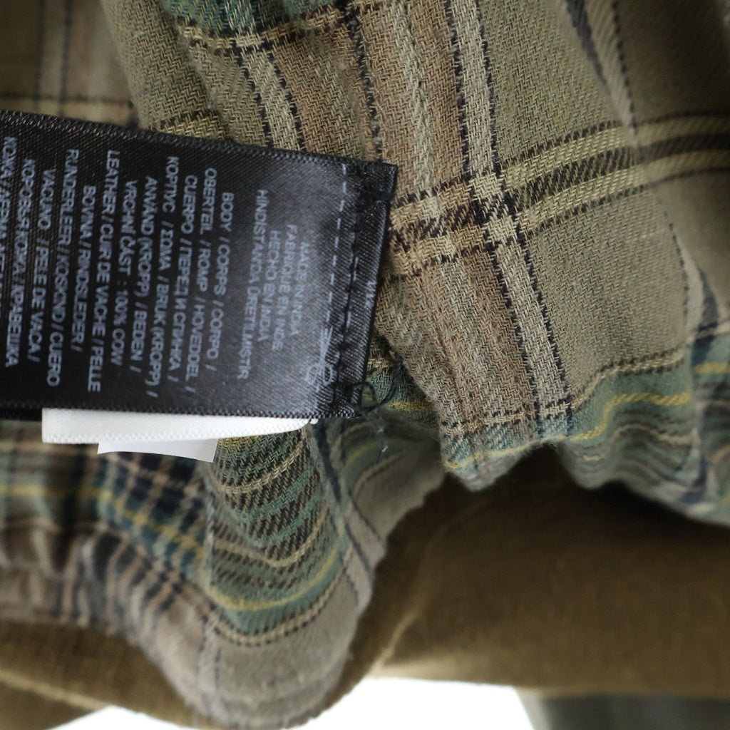 RRL(ダブルアールエル) 裏地チェック柄 レザーボンバージャケット フライトジャケット 0200013316 グリーン