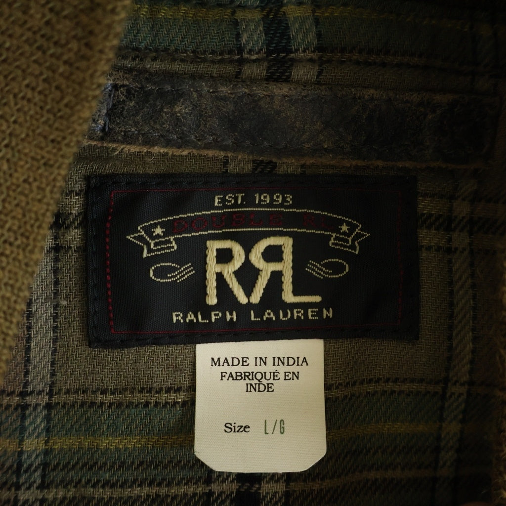 RRL(ダブルアールエル) 裏地チェック柄 レザーボンバージャケット フライトジャケット 0200013316 グリーン