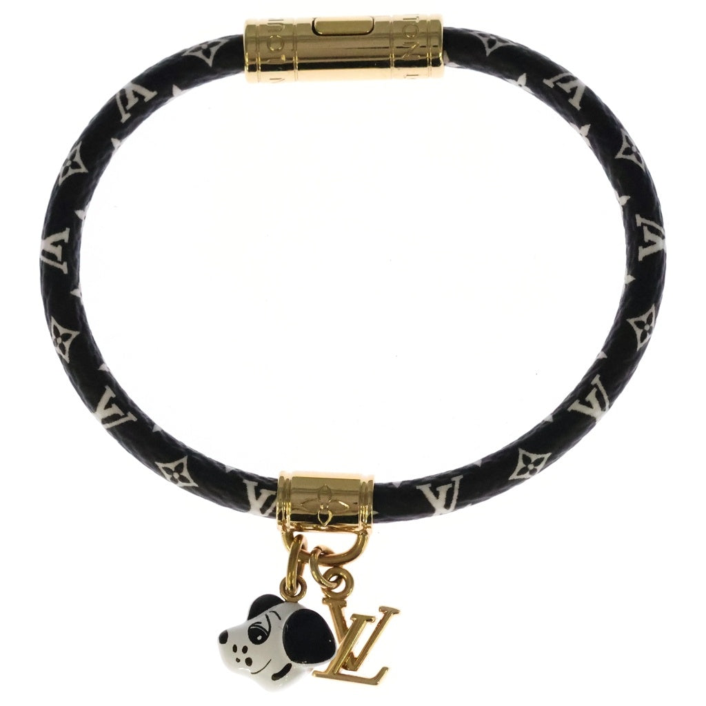 LOUIS VUITTON(ルイヴィトン) ドッグチャーム付き LVプッシュ レザー ブレスレット ブラック/ゴールド