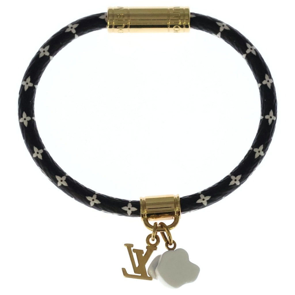 LOUIS VUITTON(ルイヴィトン) ドッグチャーム付き LVプッシュ レザー ブレスレット ブラック/ゴールド