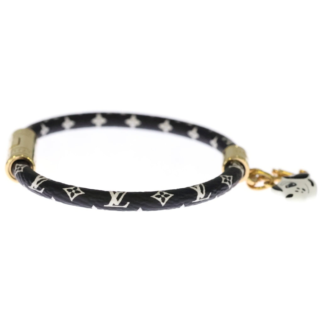 LOUIS VUITTON(ルイヴィトン) ドッグチャーム付き LVプッシュ レザー ブレスレット ブラック/ゴールド