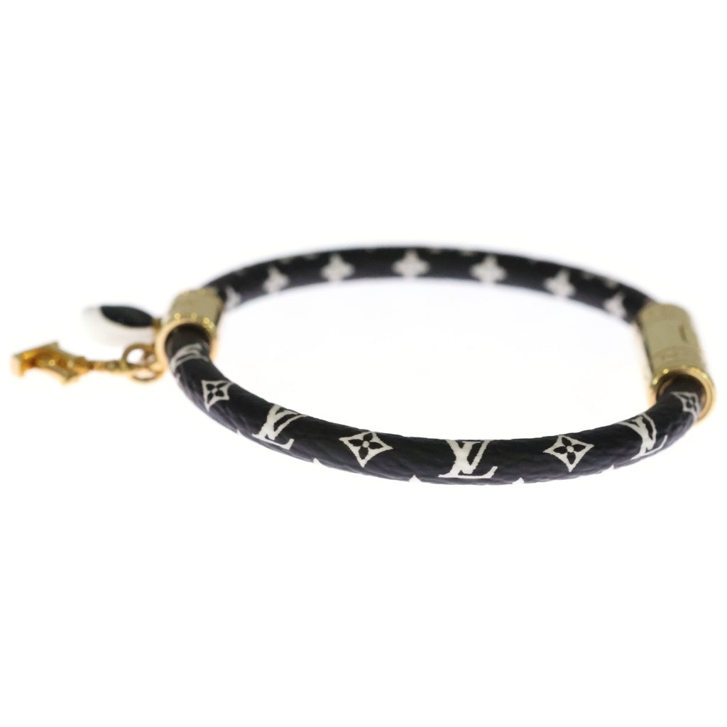 LOUIS VUITTON(ルイヴィトン) ドッグチャーム付き LVプッシュ レザー ブレスレット ブラック/ゴールド