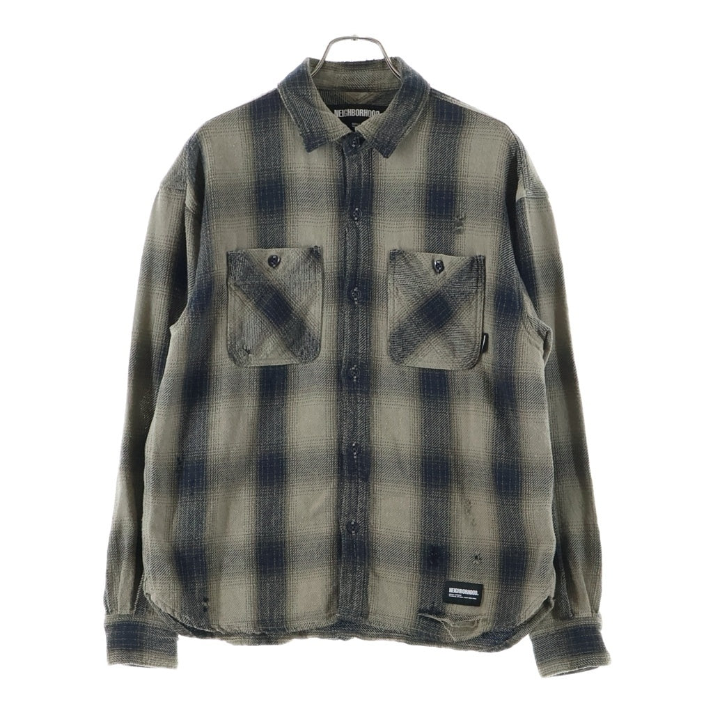 NEIGHBORHOOD(ネイバーフッド) SAVAGE BLOCK HOMBRE CHECK SHIRT 242AQNH-SHM07 オンブレ チェックシャツ ネルシャツ 長袖 ブラウン