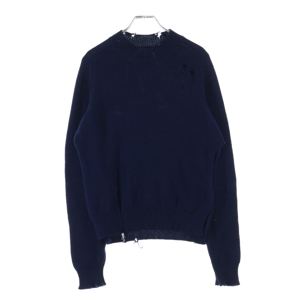 Maison Margiela(メゾンマルジェラ) 22SS ダメージ加工 クルーネック ニット コットン ネイビー S51GP0256