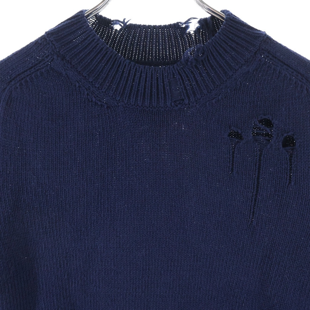 Maison Margiela(メゾンマルジェラ) 22SS ダメージ加工 クルーネック ニット コットン ネイビー S51GP0256