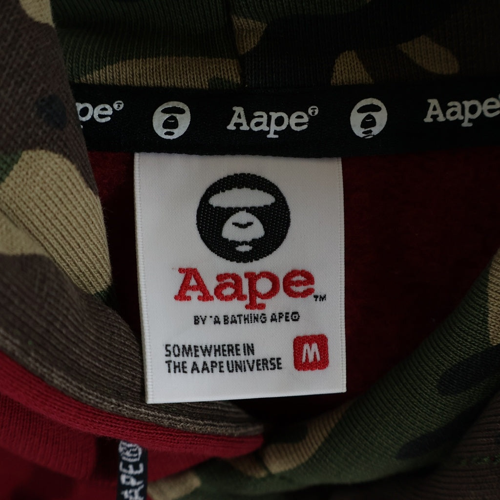 AAPE BY A BATHING APE(エーエイプバイアベイシングエイプ) 袖カモフラデザイン ラバーパッチ付き プルオーバーパーカー フーディー レッド AAPSWM3355XX9