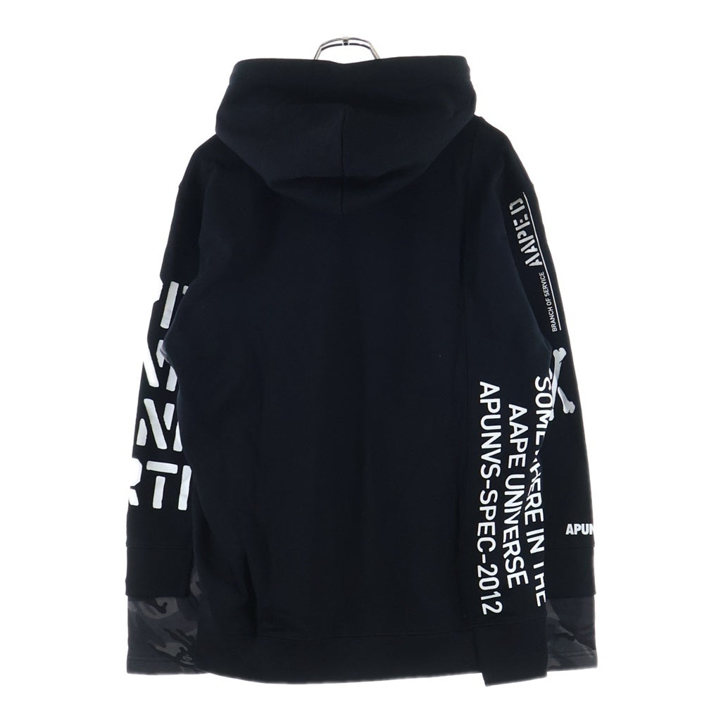 AAPE BY A BATHING APE(エーエイプバイアベイシングエイプ) スプリット パッチワークデザイン プルオーバーパーカー フーディー ブラック AAPSWM3357XX9
