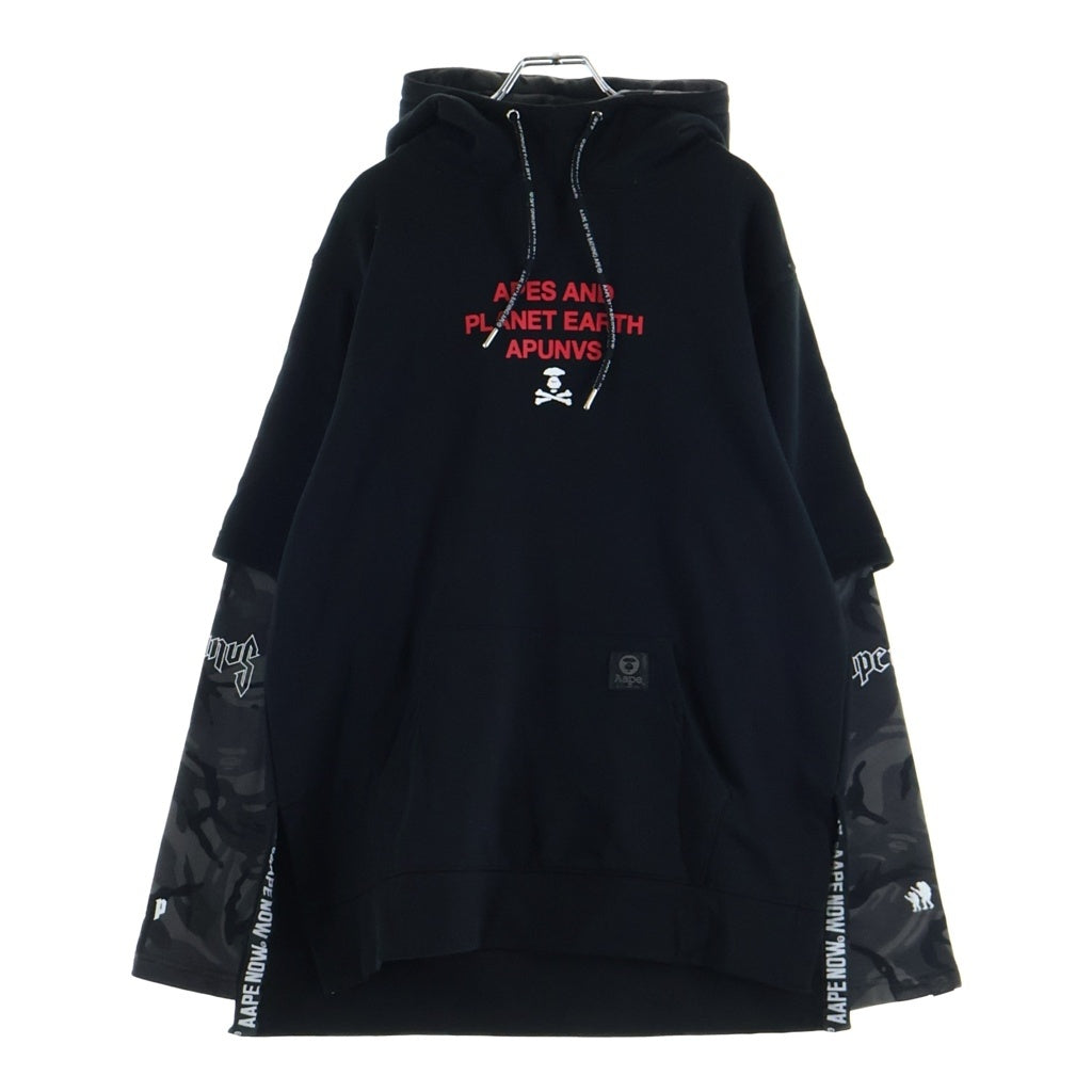 AAPE BY A BATHING APE(エーエイプバイアベイシングエイプ) レイヤード カモフラ プルオーバーパーカー フーディー ブラック AAPSWM3352XX9