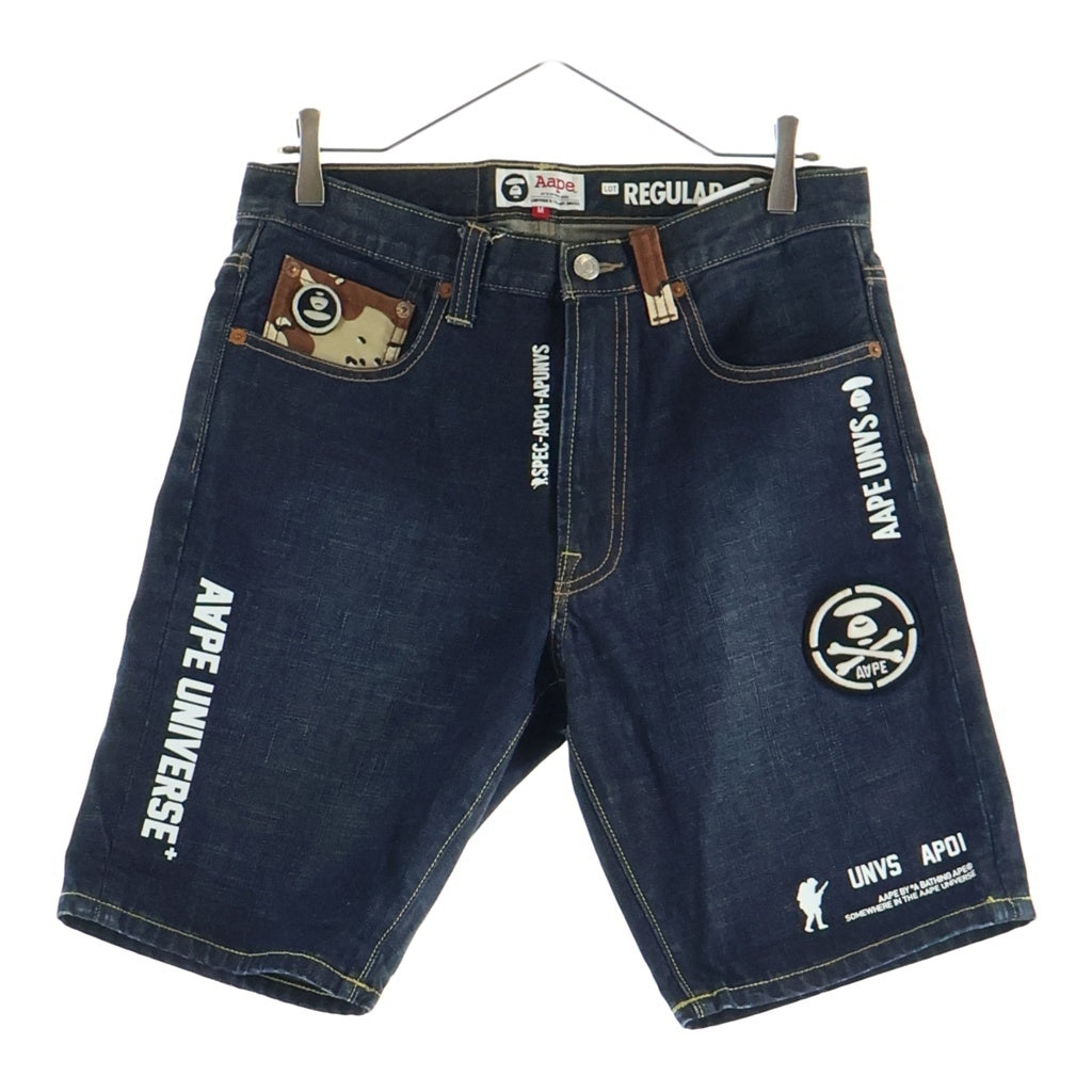 AAPE BY A BATHING APE(エーエイプバイアベイシングエイプ) フロントペイント ロゴパッチ付き ハーフパンツ ショーツ インディゴ AAPSPM6184XA6