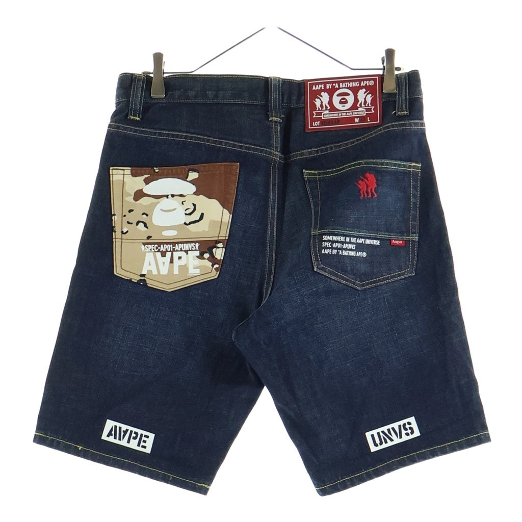 AAPE BY A BATHING APE(エーエイプバイアベイシングエイプ) フロントペイント ロゴパッチ付き ハーフパンツ ショーツ インディゴ AAPSPM6184XA6