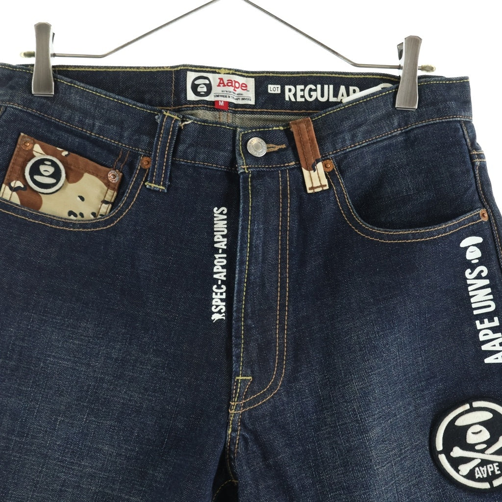 AAPE BY A BATHING APE(エーエイプバイアベイシングエイプ) フロントペイント ロゴパッチ付き ハーフパンツ ショーツ インディゴ AAPSPM6184XA6