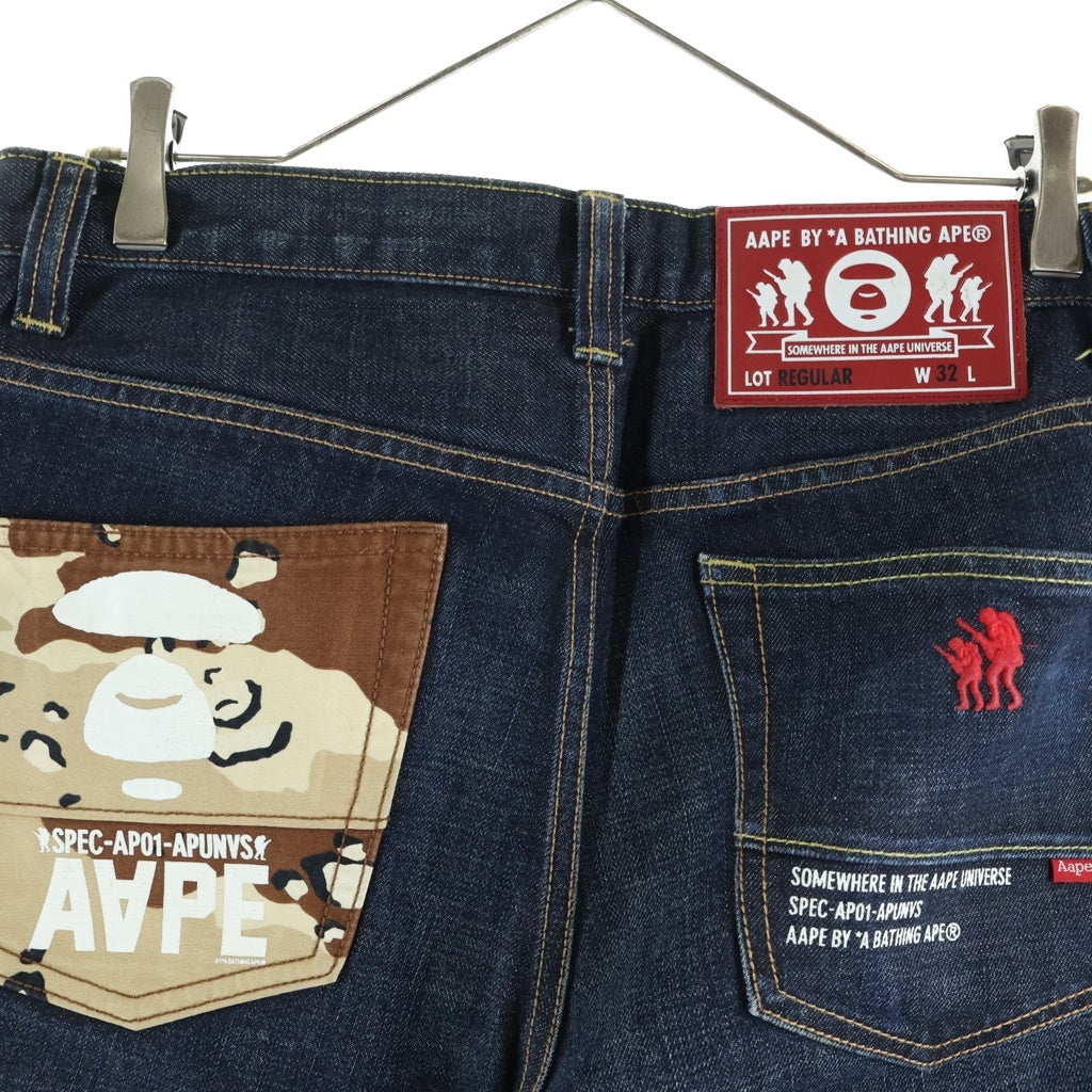 AAPE BY A BATHING APE(エーエイプバイアベイシングエイプ) フロントペイント ロゴパッチ付き ハーフパンツ ショーツ インディゴ AAPSPM6184XA6