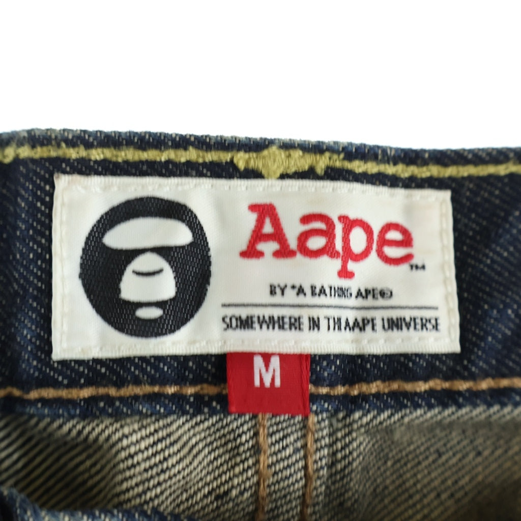 AAPE BY A BATHING APE(エーエイプバイアベイシングエイプ) フロントペイント ロゴパッチ付き ハーフパンツ ショーツ インディゴ AAPSPM6184XA6