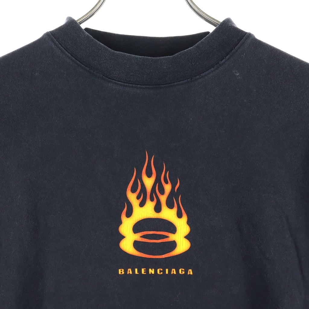 BALENCIAGA(バレンシアガ) ダメージ加工フレイムロゴTシャツ 787349 TQVW7 ブラック