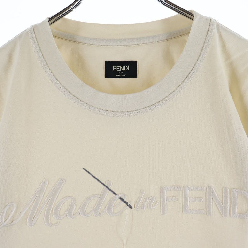 FENDI(フェンディ) 24SS ロゴ 刺繍 半袖Tシャツ クルーネック ベージュ FY1291 AR6Q