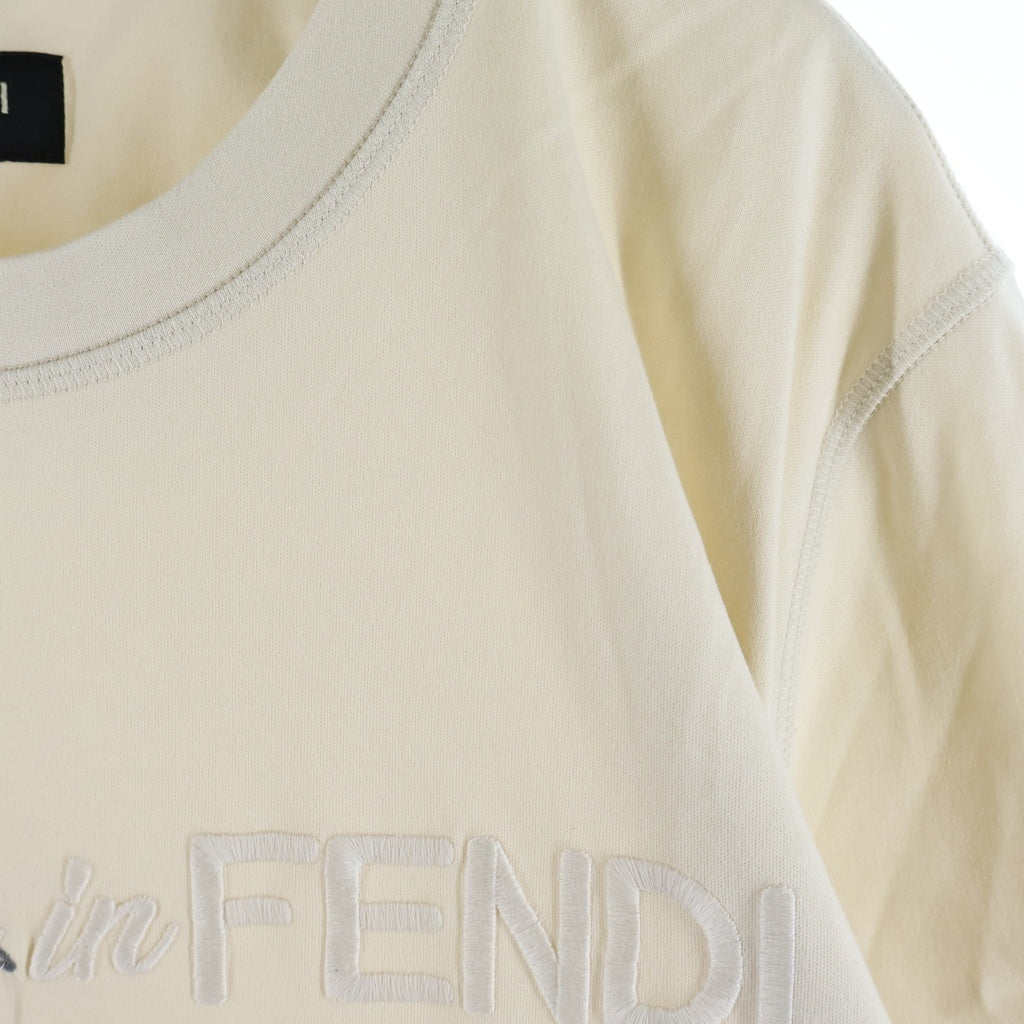 FENDI(フェンディ) 24SS ロゴ 刺繍 半袖Tシャツ クルーネック ベージュ FY1291 AR6Q
