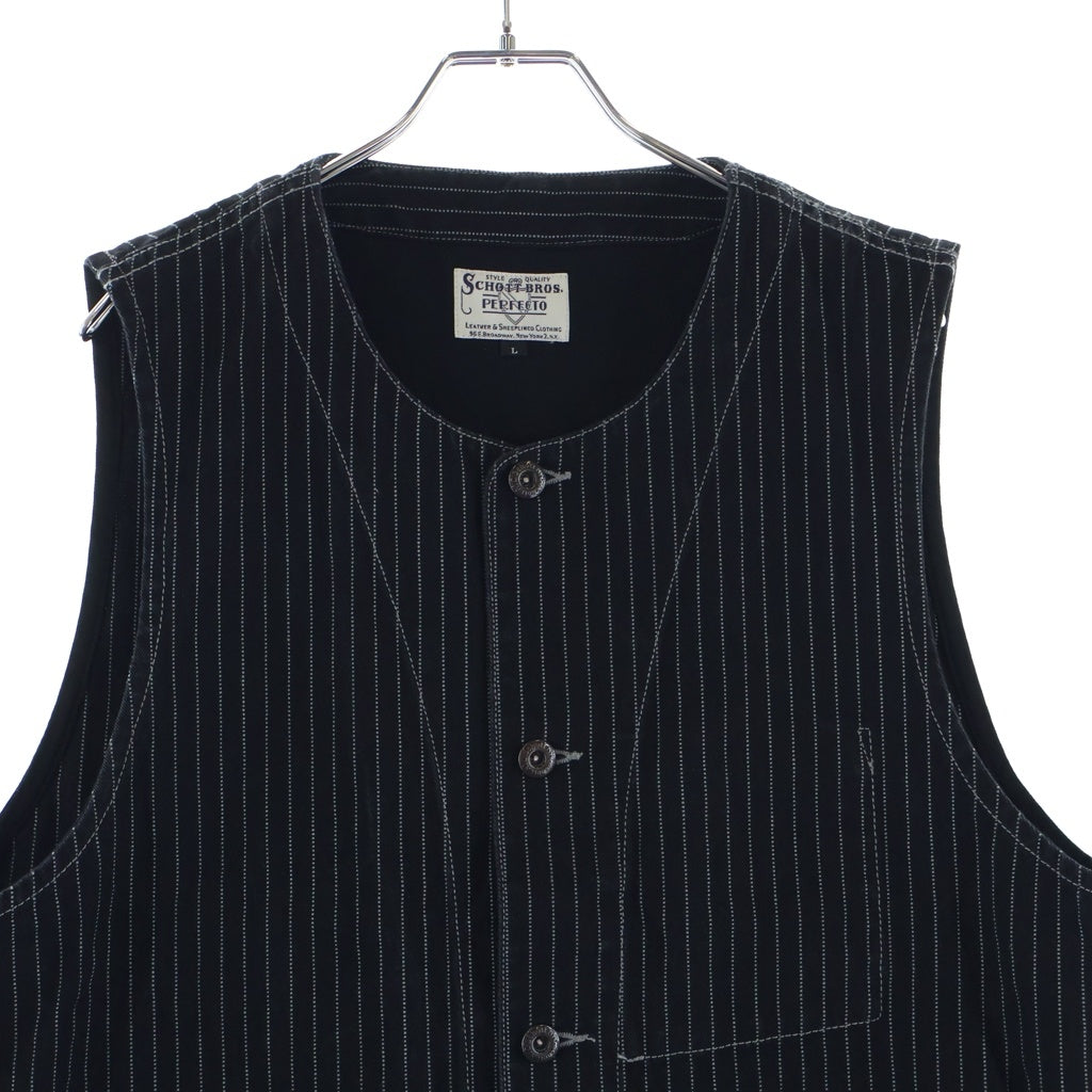 SCHOTT(ショット) OLD HICKORY DENIM VEST オールドヒッコリー デニムベスト ストライプ インディゴ ブラック 782-5957001
